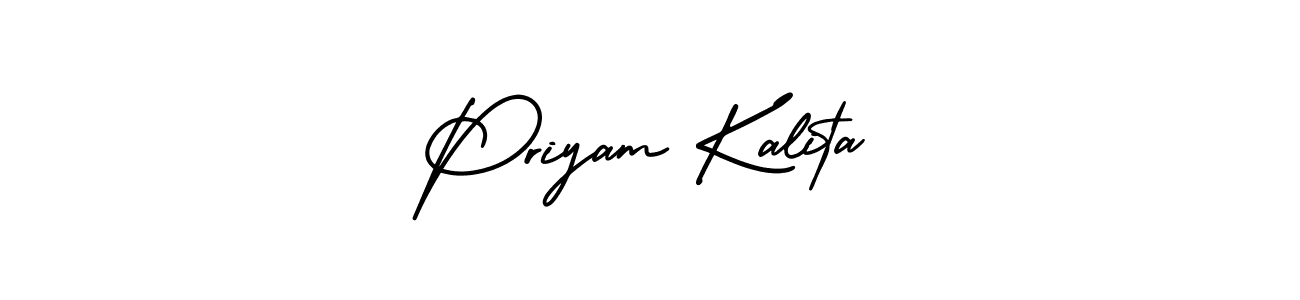The best way (AmerikaSignatureDemo-Regular) to make a short signature is to pick only two or three words in your name. The name Priyam Kalita include a total of six letters. For converting this name. Priyam Kalita signature style 3 images and pictures png