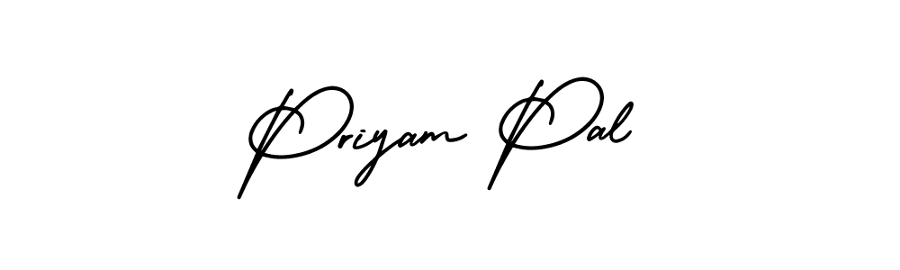 You should practise on your own different ways (AmerikaSignatureDemo-Regular) to write your name (Priyam Pal) in signature. don't let someone else do it for you. Priyam Pal signature style 3 images and pictures png