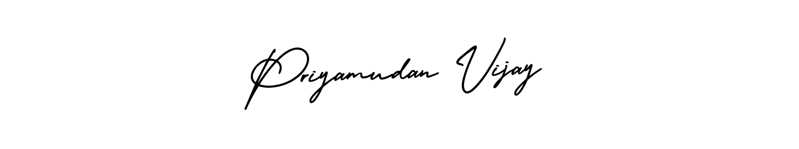 You should practise on your own different ways (AmerikaSignatureDemo-Regular) to write your name (Priyamudan Vijay) in signature. don't let someone else do it for you. Priyamudan Vijay signature style 3 images and pictures png