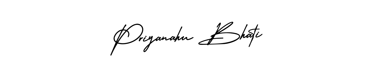 You should practise on your own different ways (AmerikaSignatureDemo-Regular) to write your name (Priyanahu Bhati) in signature. don't let someone else do it for you. Priyanahu Bhati signature style 3 images and pictures png