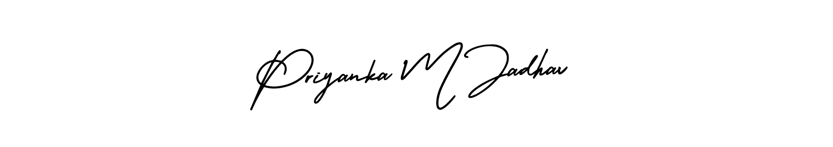 This is the best signature style for the Priyanka M Jadhav name. Also you like these signature font (AmerikaSignatureDemo-Regular). Mix name signature. Priyanka M Jadhav signature style 3 images and pictures png