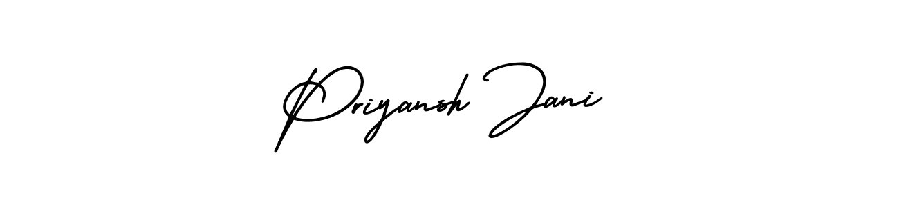 You should practise on your own different ways (AmerikaSignatureDemo-Regular) to write your name (Priyansh Jani) in signature. don't let someone else do it for you. Priyansh Jani signature style 3 images and pictures png