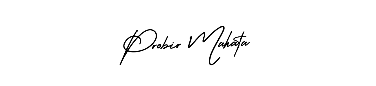 The best way (AmerikaSignatureDemo-Regular) to make a short signature is to pick only two or three words in your name. The name Probir Mahata include a total of six letters. For converting this name. Probir Mahata signature style 3 images and pictures png