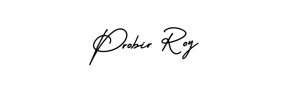 The best way (AmerikaSignatureDemo-Regular) to make a short signature is to pick only two or three words in your name. The name Probir Roy include a total of six letters. For converting this name. Probir Roy signature style 3 images and pictures png