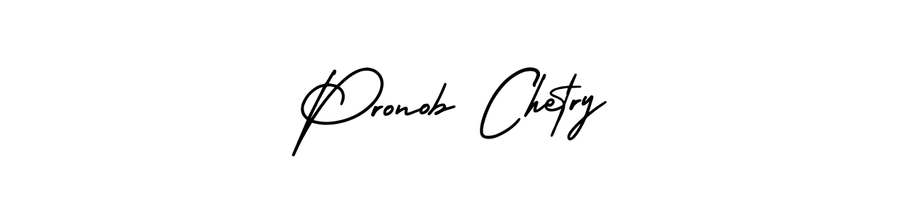 The best way (AmerikaSignatureDemo-Regular) to make a short signature is to pick only two or three words in your name. The name Pronob Chetry include a total of six letters. For converting this name. Pronob Chetry signature style 3 images and pictures png