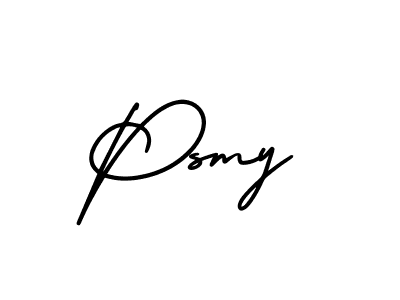 You should practise on your own different ways (AmerikaSignatureDemo-Regular) to write your name (Psmy) in signature. don't let someone else do it for you. Psmy signature style 3 images and pictures png