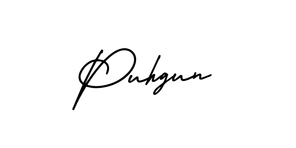 The best way (AmerikaSignatureDemo-Regular) to make a short signature is to pick only two or three words in your name. The name Puhgun include a total of six letters. For converting this name. Puhgun signature style 3 images and pictures png