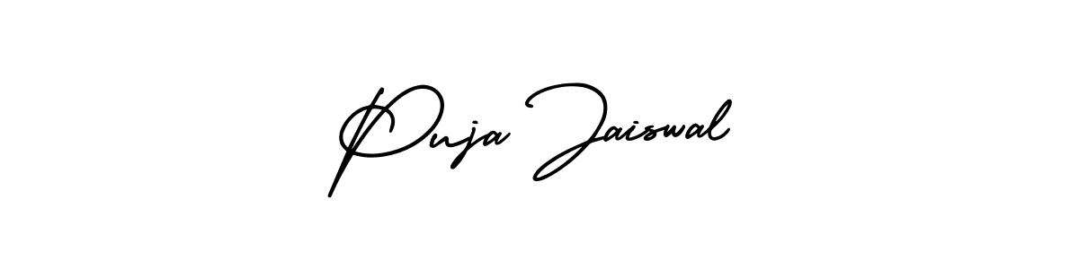 This is the best signature style for the Puja Jaiswal name. Also you like these signature font (AmerikaSignatureDemo-Regular). Mix name signature. Puja Jaiswal signature style 3 images and pictures png