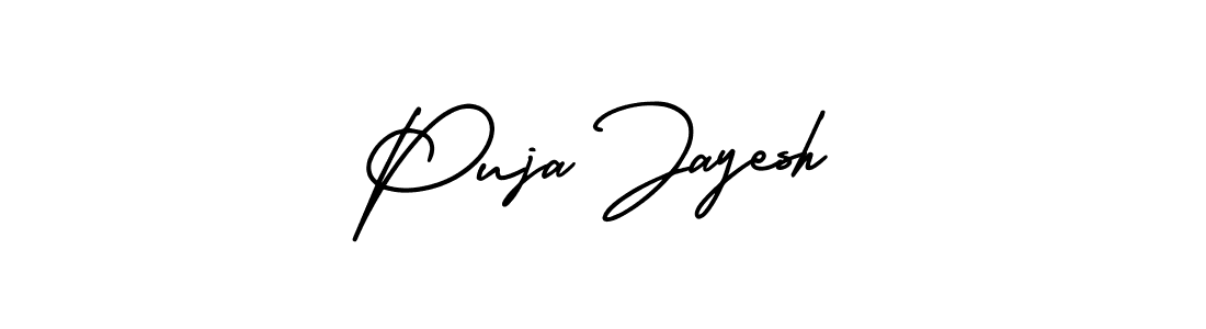 The best way (AmerikaSignatureDemo-Regular) to make a short signature is to pick only two or three words in your name. The name Puja Jayesh include a total of six letters. For converting this name. Puja Jayesh signature style 3 images and pictures png