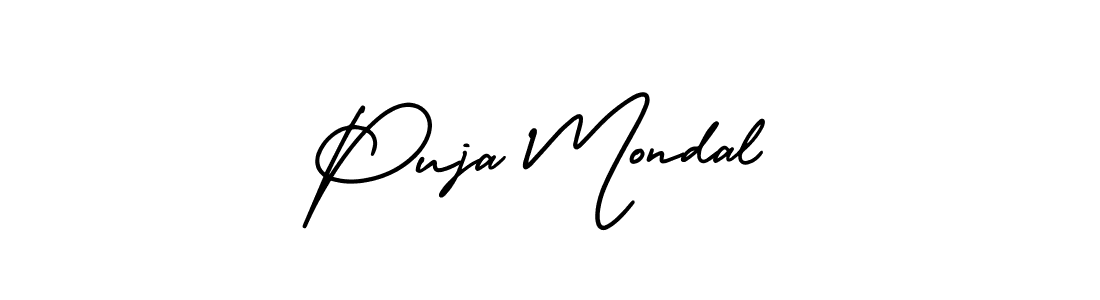 The best way (AmerikaSignatureDemo-Regular) to make a short signature is to pick only two or three words in your name. The name Puja Mondal include a total of six letters. For converting this name. Puja Mondal signature style 3 images and pictures png