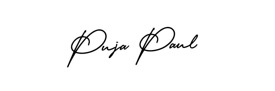 You should practise on your own different ways (AmerikaSignatureDemo-Regular) to write your name (Puja Paul) in signature. don't let someone else do it for you. Puja Paul signature style 3 images and pictures png