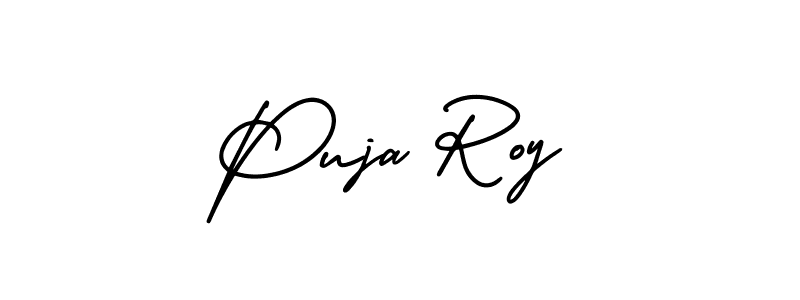 The best way (AmerikaSignatureDemo-Regular) to make a short signature is to pick only two or three words in your name. The name Puja Roy include a total of six letters. For converting this name. Puja Roy signature style 3 images and pictures png