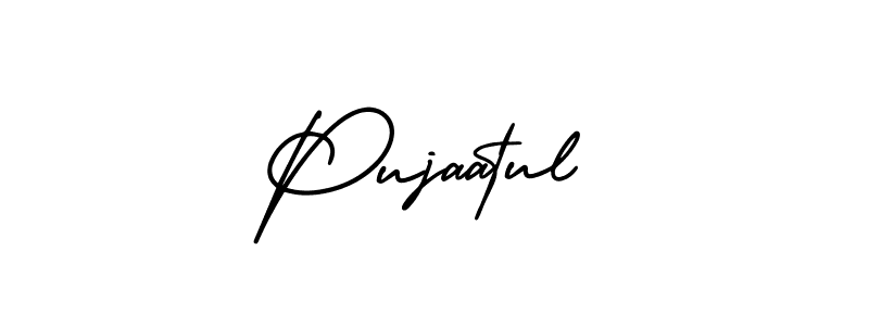 It looks lik you need a new signature style for name Pujaatul. Design unique handwritten (AmerikaSignatureDemo-Regular) signature with our free signature maker in just a few clicks. Pujaatul signature style 3 images and pictures png