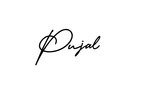 You should practise on your own different ways (AmerikaSignatureDemo-Regular) to write your name (Pujal) in signature. don't let someone else do it for you. Pujal signature style 3 images and pictures png