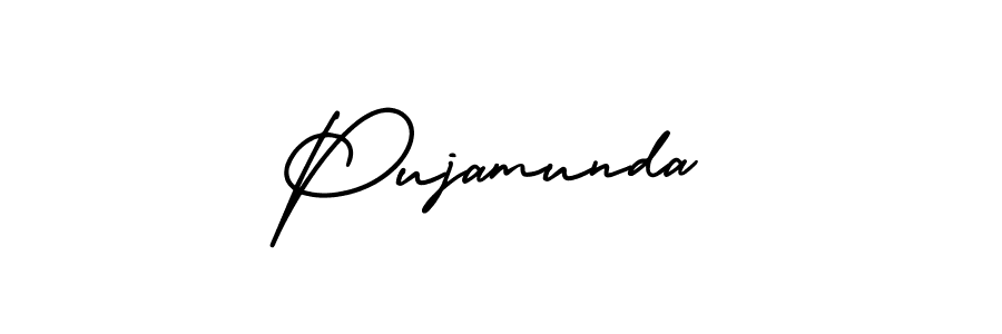 How to make Pujamunda name signature. Use AmerikaSignatureDemo-Regular style for creating short signs online. This is the latest handwritten sign. Pujamunda signature style 3 images and pictures png