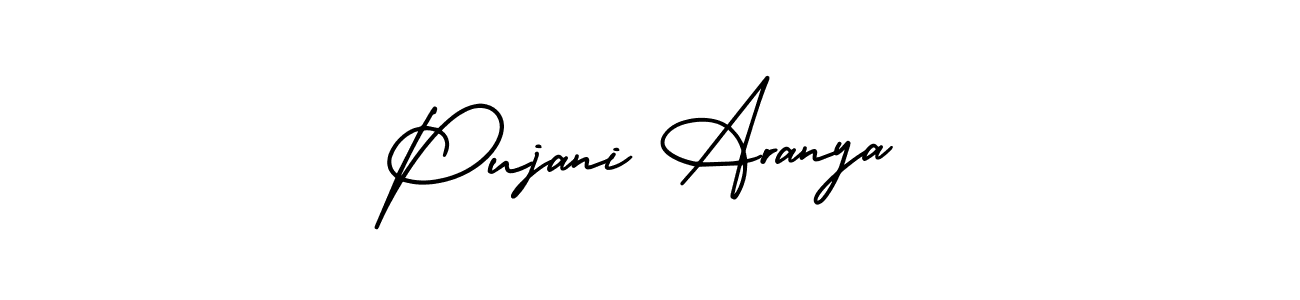 You should practise on your own different ways (AmerikaSignatureDemo-Regular) to write your name (Pujani Aranya) in signature. don't let someone else do it for you. Pujani Aranya signature style 3 images and pictures png