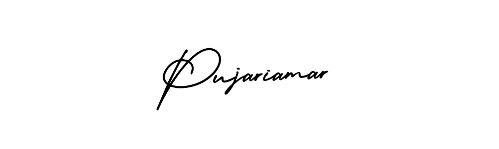 The best way (AmerikaSignatureDemo-Regular) to make a short signature is to pick only two or three words in your name. The name Pujariamar include a total of six letters. For converting this name. Pujariamar signature style 3 images and pictures png
