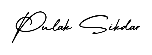 The AmerikaSignatureDemo-Regular typeface gives name Pulak Sikdar a refined look. Suitable for certificates, diplomas, and official verification. Pulak Sikdar signature style 3 images and pictures png