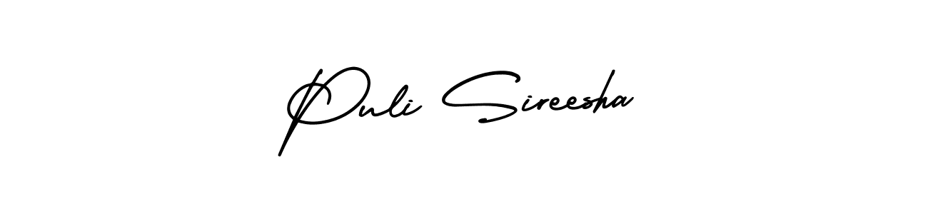 The best way (AmerikaSignatureDemo-Regular) to make a short signature is to pick only two or three words in your name. The name Puli Sireesha include a total of six letters. For converting this name. Puli Sireesha signature style 3 images and pictures png