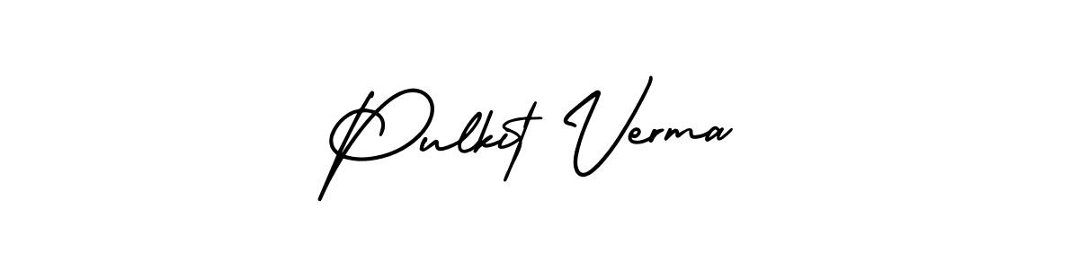 You should practise on your own different ways (AmerikaSignatureDemo-Regular) to write your name (Pulkit Verma) in signature. don't let someone else do it for you. Pulkit Verma signature style 3 images and pictures png