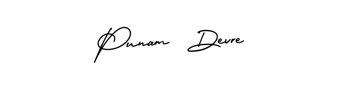 The best way (AmerikaSignatureDemo-Regular) to make a short signature is to pick only two or three words in your name. The name Punam  Devre include a total of six letters. For converting this name. Punam  Devre signature style 3 images and pictures png