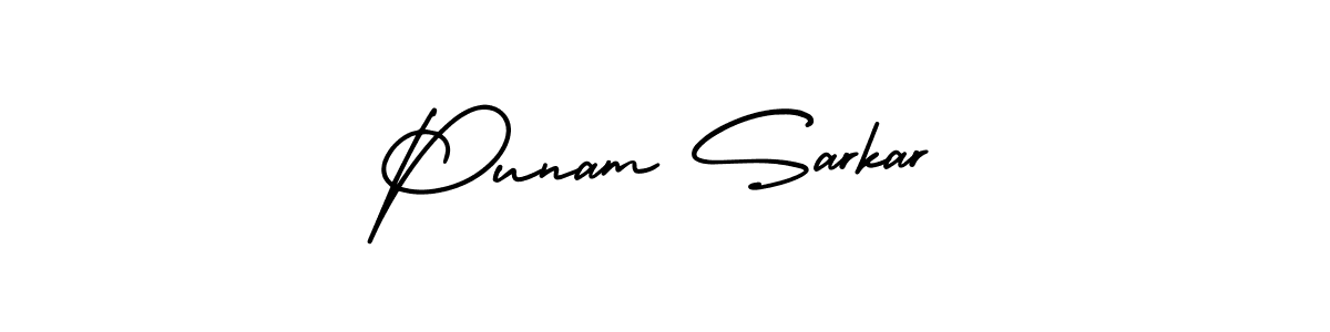 The best way (AmerikaSignatureDemo-Regular) to make a short signature is to pick only two or three words in your name. The name Punam Sarkar include a total of six letters. For converting this name. Punam Sarkar signature style 3 images and pictures png