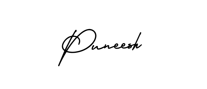 The best way (AmerikaSignatureDemo-Regular) to make a short signature is to pick only two or three words in your name. The name Puneesh include a total of six letters. For converting this name. Puneesh signature style 3 images and pictures png