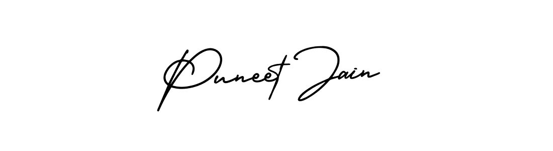 You should practise on your own different ways (AmerikaSignatureDemo-Regular) to write your name (Puneet Jain) in signature. don't let someone else do it for you. Puneet Jain signature style 3 images and pictures png