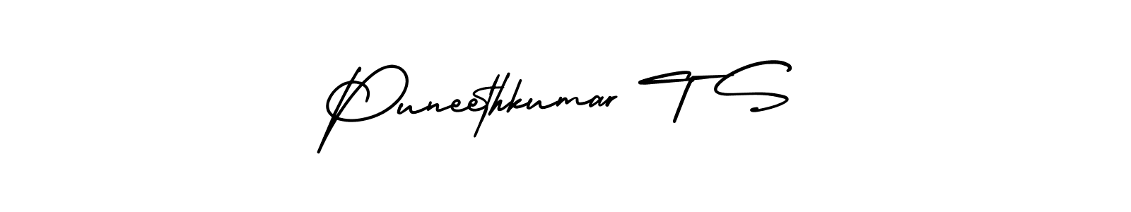 How to make Puneethkumar T S name signature. Use AmerikaSignatureDemo-Regular style for creating short signs online. This is the latest handwritten sign. Puneethkumar T S signature style 3 images and pictures png