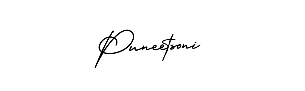 The best way (AmerikaSignatureDemo-Regular) to make a short signature is to pick only two or three words in your name. The name Puneetsoni include a total of six letters. For converting this name. Puneetsoni signature style 3 images and pictures png