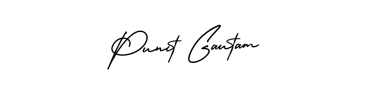 The best way (AmerikaSignatureDemo-Regular) to make a short signature is to pick only two or three words in your name. The name Punit Gautam include a total of six letters. For converting this name. Punit Gautam signature style 3 images and pictures png