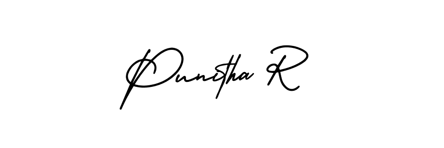 How to make Punitha R name signature. Use AmerikaSignatureDemo-Regular style for creating short signs online. This is the latest handwritten sign. Punitha R signature style 3 images and pictures png