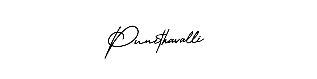 You should practise on your own different ways (AmerikaSignatureDemo-Regular) to write your name (Punithavalli) in signature. don't let someone else do it for you. Punithavalli signature style 3 images and pictures png