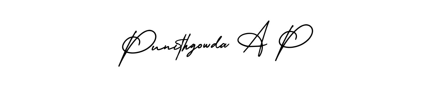 How to make Punithgowda A P name signature. Use AmerikaSignatureDemo-Regular style for creating short signs online. This is the latest handwritten sign. Punithgowda A P signature style 3 images and pictures png