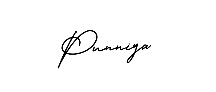 How to make Punniya name signature. Use AmerikaSignatureDemo-Regular style for creating short signs online. This is the latest handwritten sign. Punniya signature style 3 images and pictures png