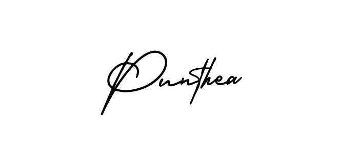 How to make Punthea name signature. Use AmerikaSignatureDemo-Regular style for creating short signs online. This is the latest handwritten sign. Punthea signature style 3 images and pictures png