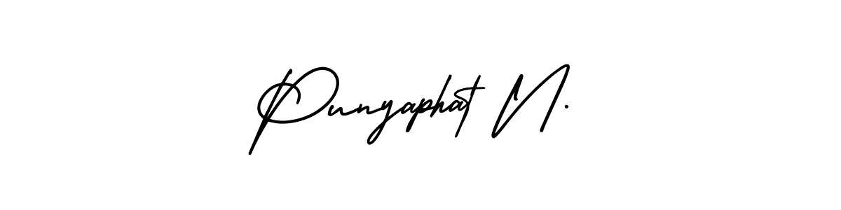 The best way (AmerikaSignatureDemo-Regular) to make a short signature is to pick only two or three words in your name. The name Punyaphat N. include a total of six letters. For converting this name. Punyaphat N. signature style 3 images and pictures png