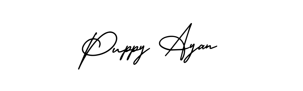 You should practise on your own different ways (AmerikaSignatureDemo-Regular) to write your name (Puppy Ayan) in signature. don't let someone else do it for you. Puppy Ayan signature style 3 images and pictures png