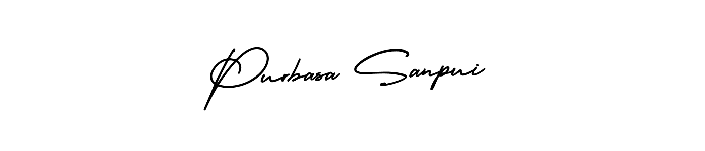 The best way (AmerikaSignatureDemo-Regular) to make a short signature is to pick only two or three words in your name. The name Purbasa Sanpui include a total of six letters. For converting this name. Purbasa Sanpui signature style 3 images and pictures png