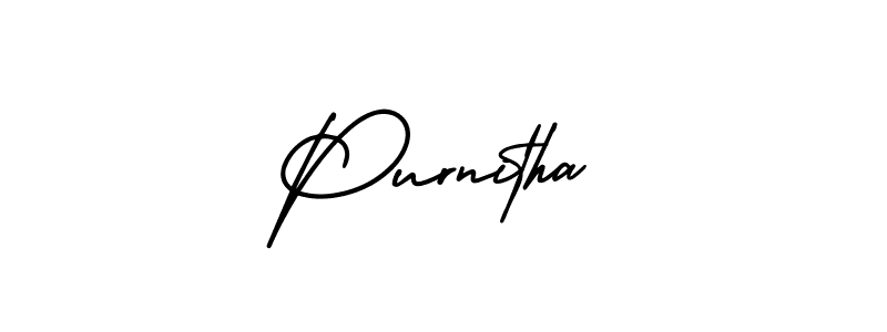 You should practise on your own different ways (AmerikaSignatureDemo-Regular) to write your name (Purnitha) in signature. don't let someone else do it for you. Purnitha signature style 3 images and pictures png