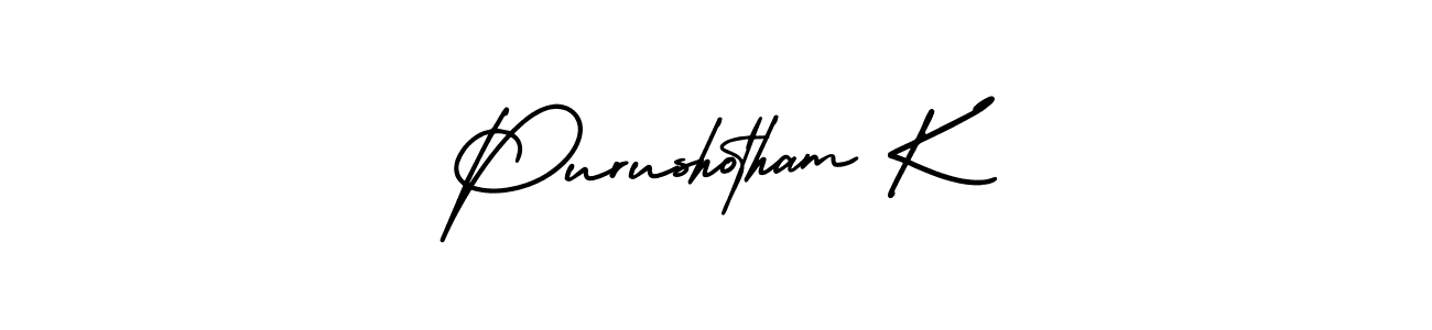 You should practise on your own different ways (AmerikaSignatureDemo-Regular) to write your name (Purushotham K) in signature. don't let someone else do it for you. Purushotham K signature style 3 images and pictures png
