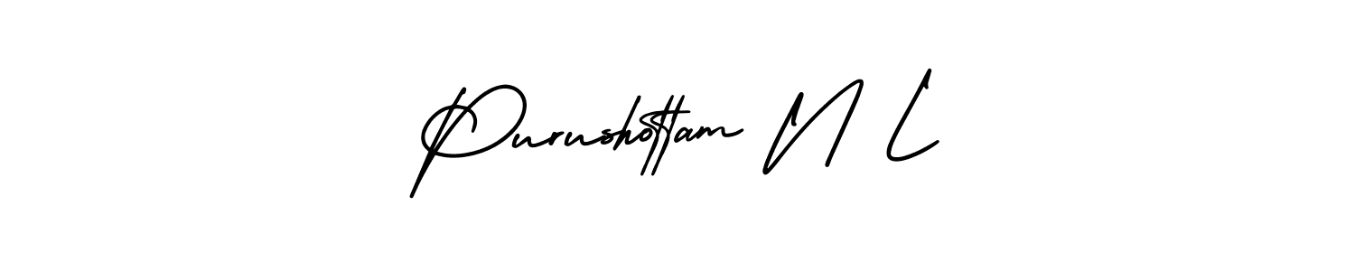 You should practise on your own different ways (AmerikaSignatureDemo-Regular) to write your name (Purushottam N L) in signature. don't let someone else do it for you. Purushottam N L signature style 3 images and pictures png