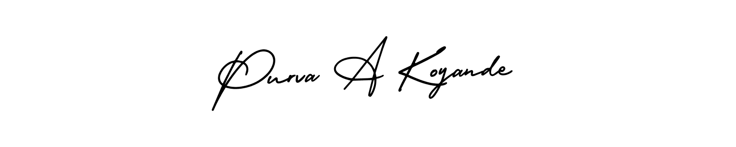 This is the best signature style for the Purva A Koyande name. Also you like these signature font (AmerikaSignatureDemo-Regular). Mix name signature. Purva A Koyande signature style 3 images and pictures png