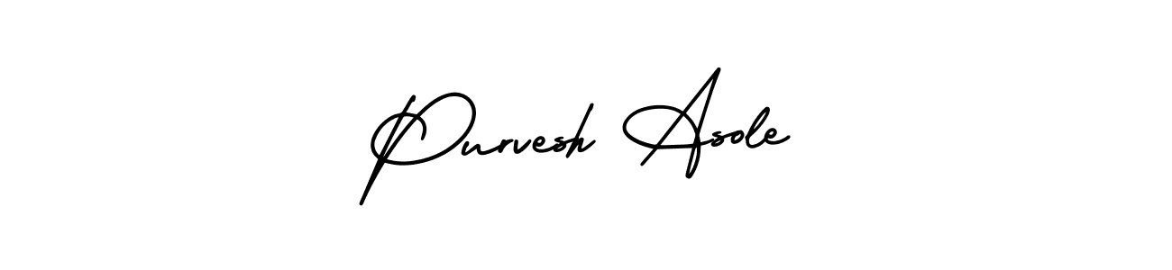 The best way (AmerikaSignatureDemo-Regular) to make a short signature is to pick only two or three words in your name. The name Purvesh Asole include a total of six letters. For converting this name. Purvesh Asole signature style 3 images and pictures png