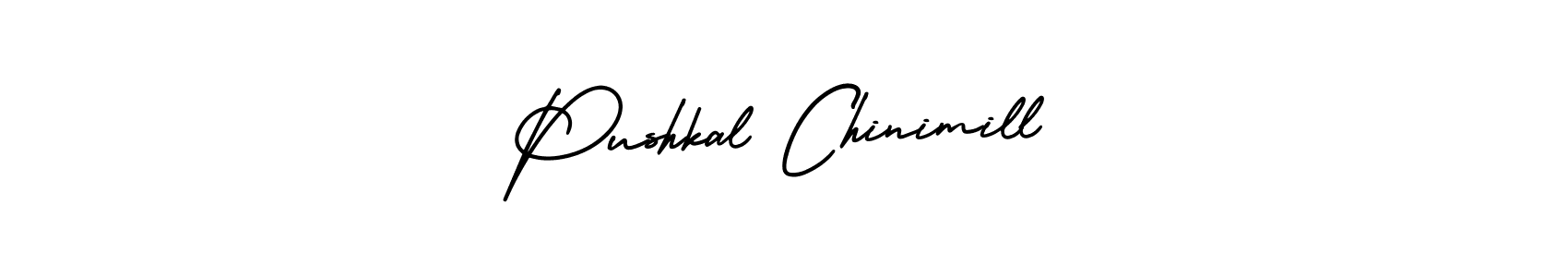 You should practise on your own different ways (AmerikaSignatureDemo-Regular) to write your name (Pushkal Chinimill) in signature. don't let someone else do it for you. Pushkal Chinimill signature style 3 images and pictures png