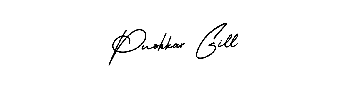 This is the best signature style for the Pushkar Gill name. Also you like these signature font (AmerikaSignatureDemo-Regular). Mix name signature. Pushkar Gill signature style 3 images and pictures png