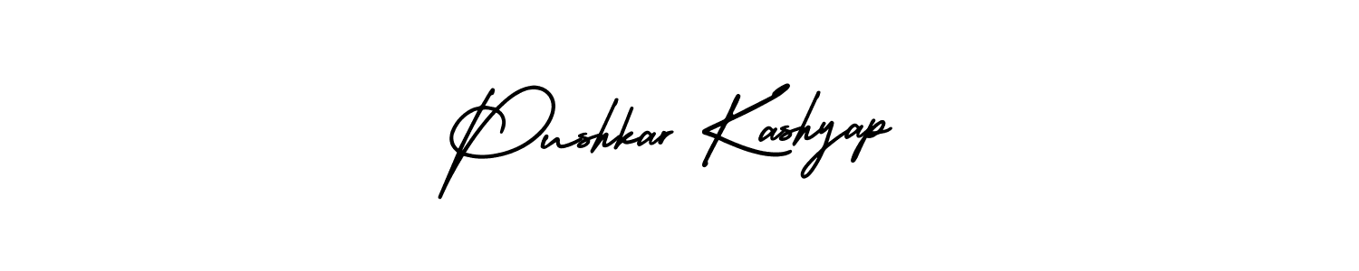 You should practise on your own different ways (AmerikaSignatureDemo-Regular) to write your name (Pushkar Kashyap) in signature. don't let someone else do it for you. Pushkar Kashyap signature style 3 images and pictures png