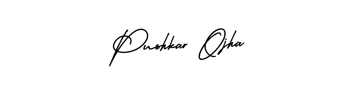 The best way (AmerikaSignatureDemo-Regular) to make a short signature is to pick only two or three words in your name. The name Pushkar Ojha include a total of six letters. For converting this name. Pushkar Ojha signature style 3 images and pictures png
