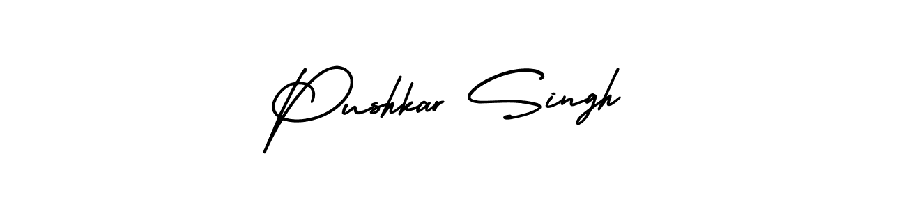 You should practise on your own different ways (AmerikaSignatureDemo-Regular) to write your name (Pushkar Singh) in signature. don't let someone else do it for you. Pushkar Singh signature style 3 images and pictures png