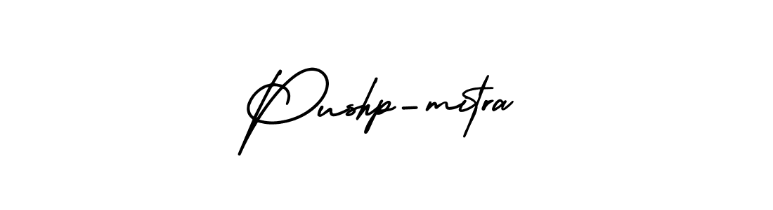 You should practise on your own different ways (AmerikaSignatureDemo-Regular) to write your name (Pushp-mitra) in signature. don't let someone else do it for you. Pushp-mitra signature style 3 images and pictures png